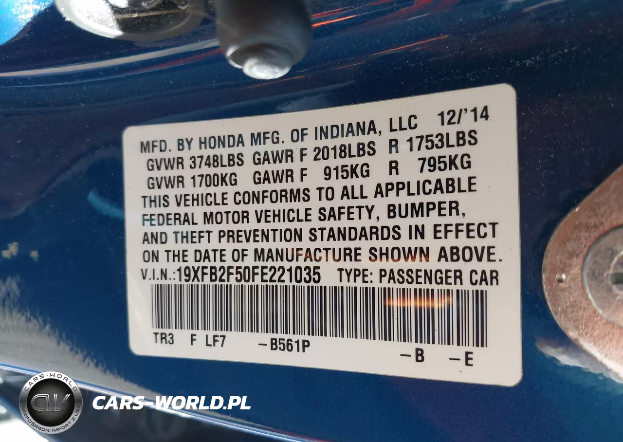 2015 Honda Civic Lx VIN:19XFB2F50FE221035 - 9