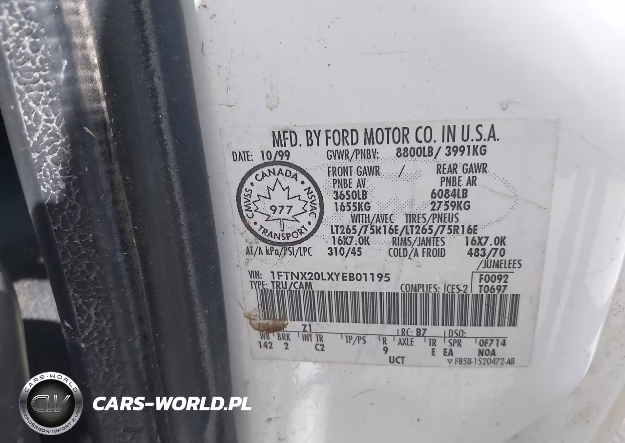 2000 Ford F250 Super Duty VIN:1FTNX20LXYEB01195 - 9