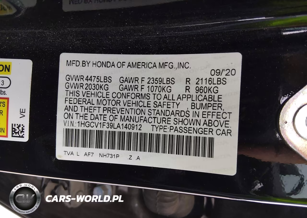 2020 Honda Accord Sport VIN:1HGCV1F39LA140912 - 9