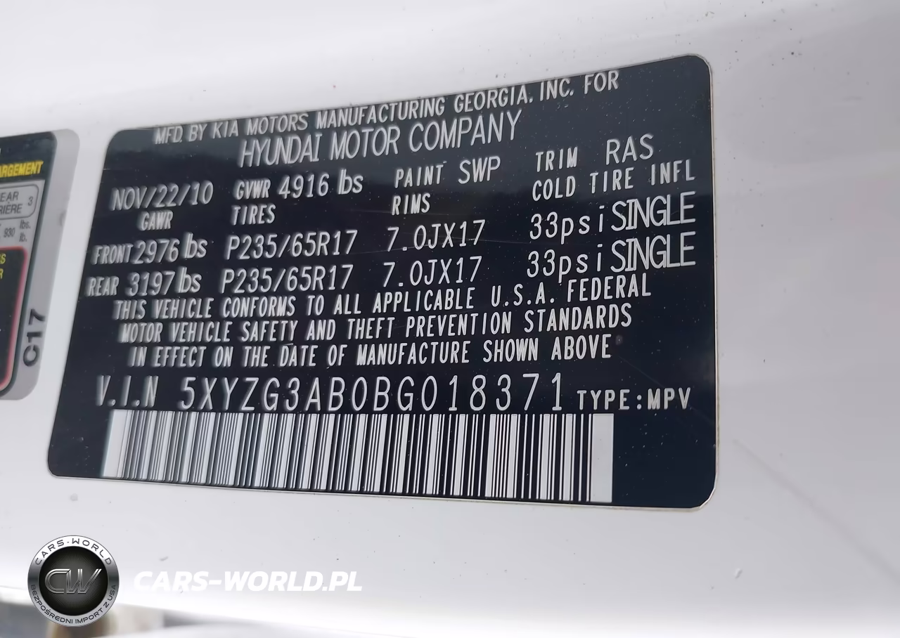 2011 Hyundai Santa Fe Gls VIN:5XYZG3AB0BG018371 - 9