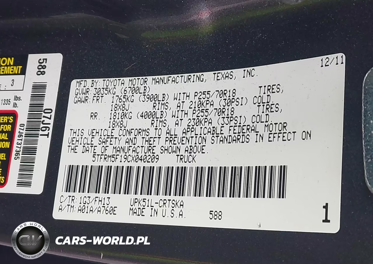2012 Toyota Tundra Grade 4.6L V8 VIN:5TFRM5F19CX040209 - 9