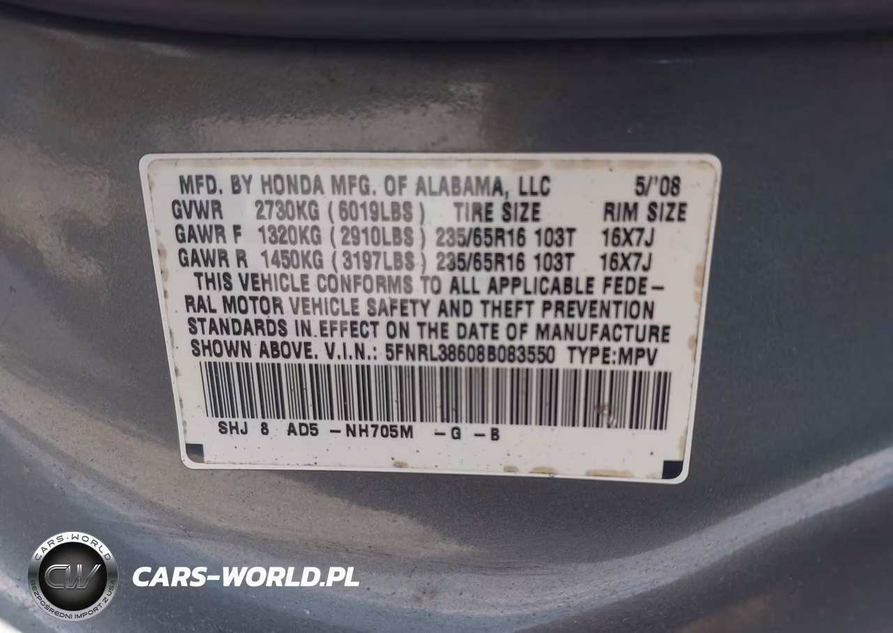 2008 Honda Odyssey Ex-L VIN:5FNRL38608B083550 - 9