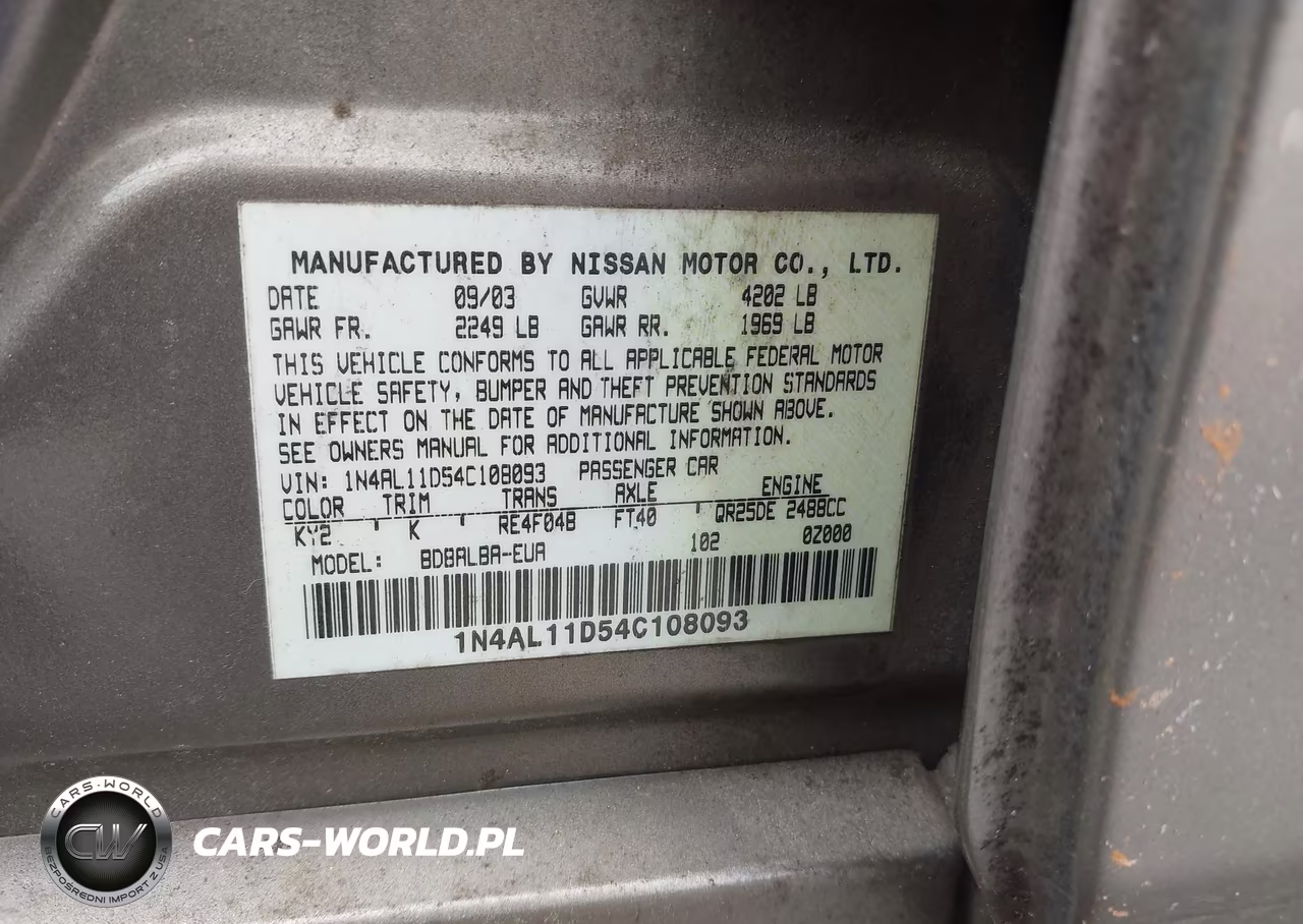 2004 Nissan Altima 2.5 S VIN:1N4AL11D54C108093 - 9