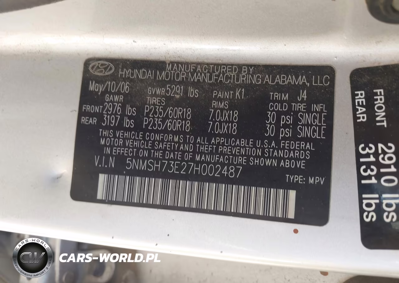 2007 Hyundai Santa Fe Limited-Se VIN:5NMSH73E27H002487 - 9