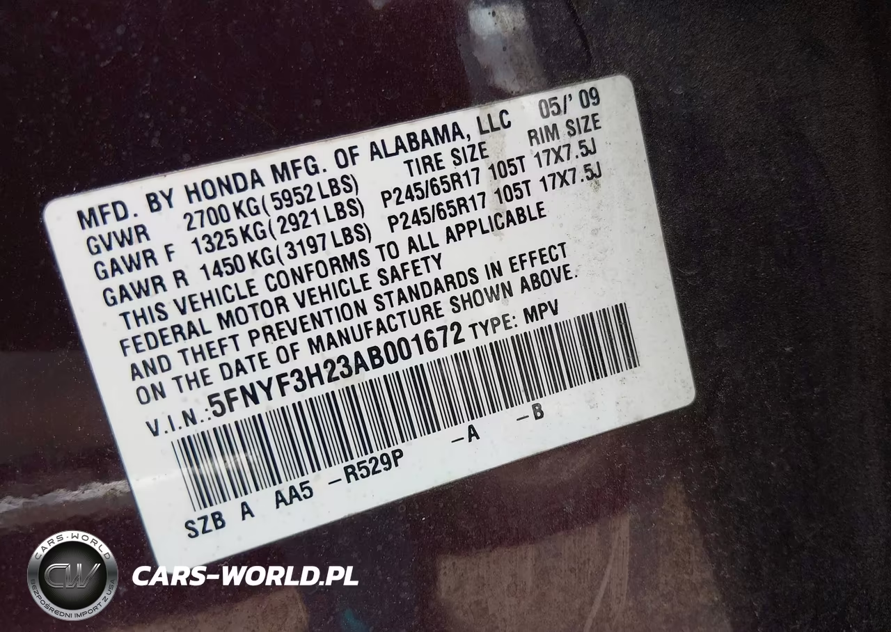 2010 Honda Pilot Lx VIN:5FNYF3H23AB001672 - 9