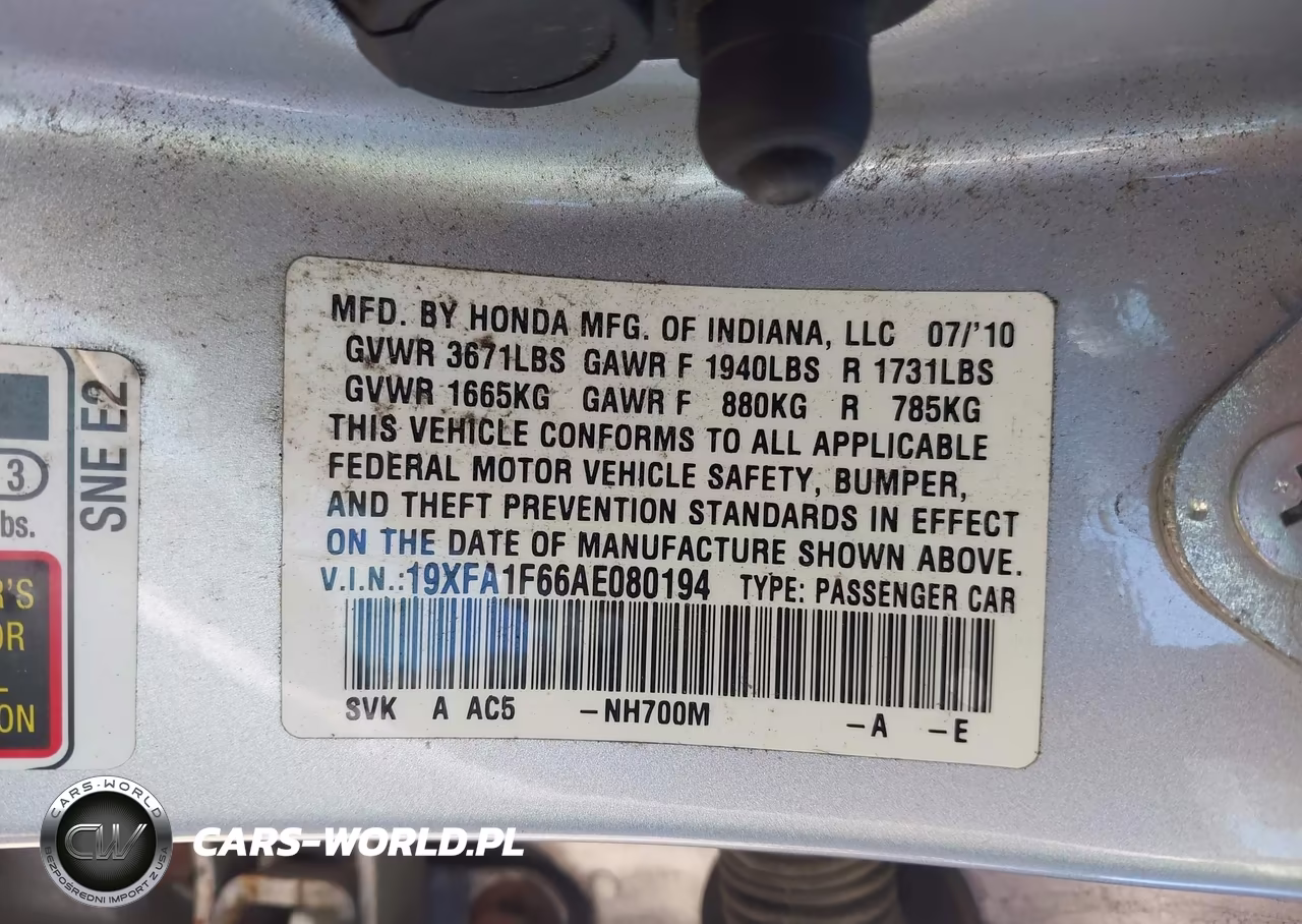 2010 Honda Civic Lx-S VIN:19XFA1F66AE080194 - 9