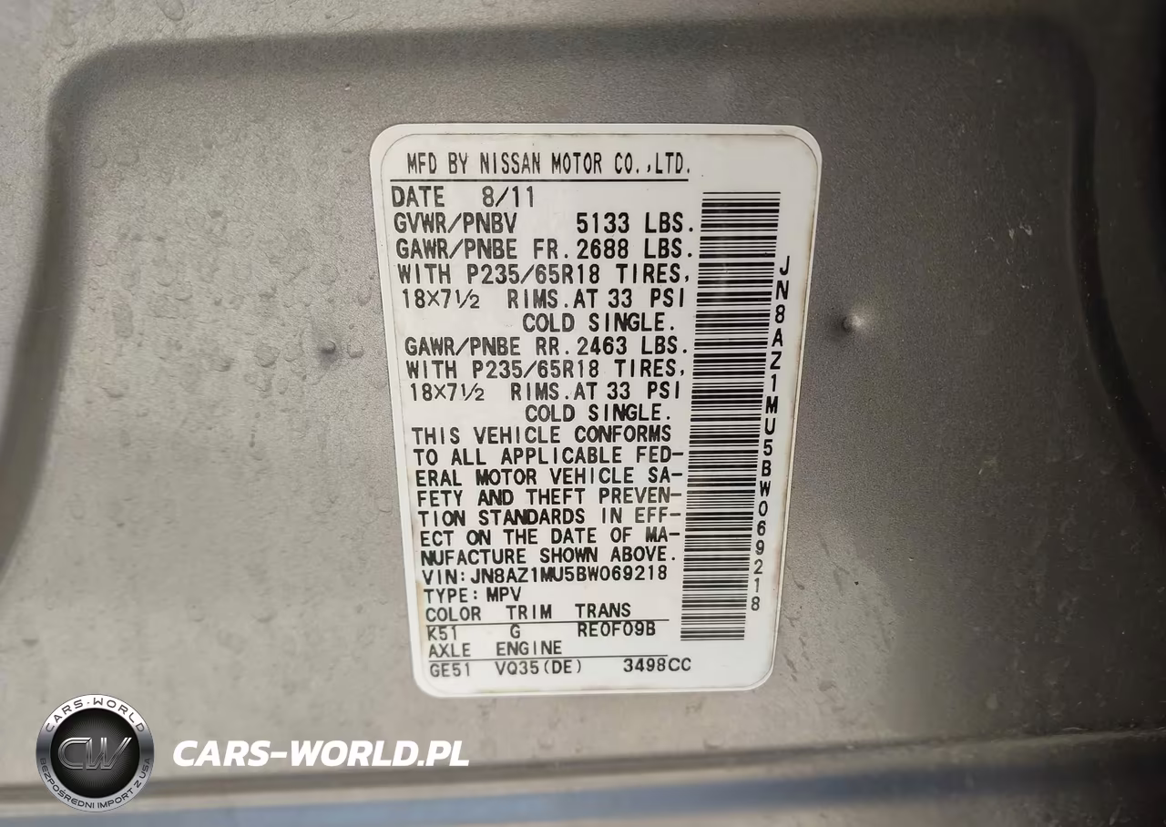 2011 Nissan Murano Sl VIN:JN8AZ1MU5BW069218 - 9