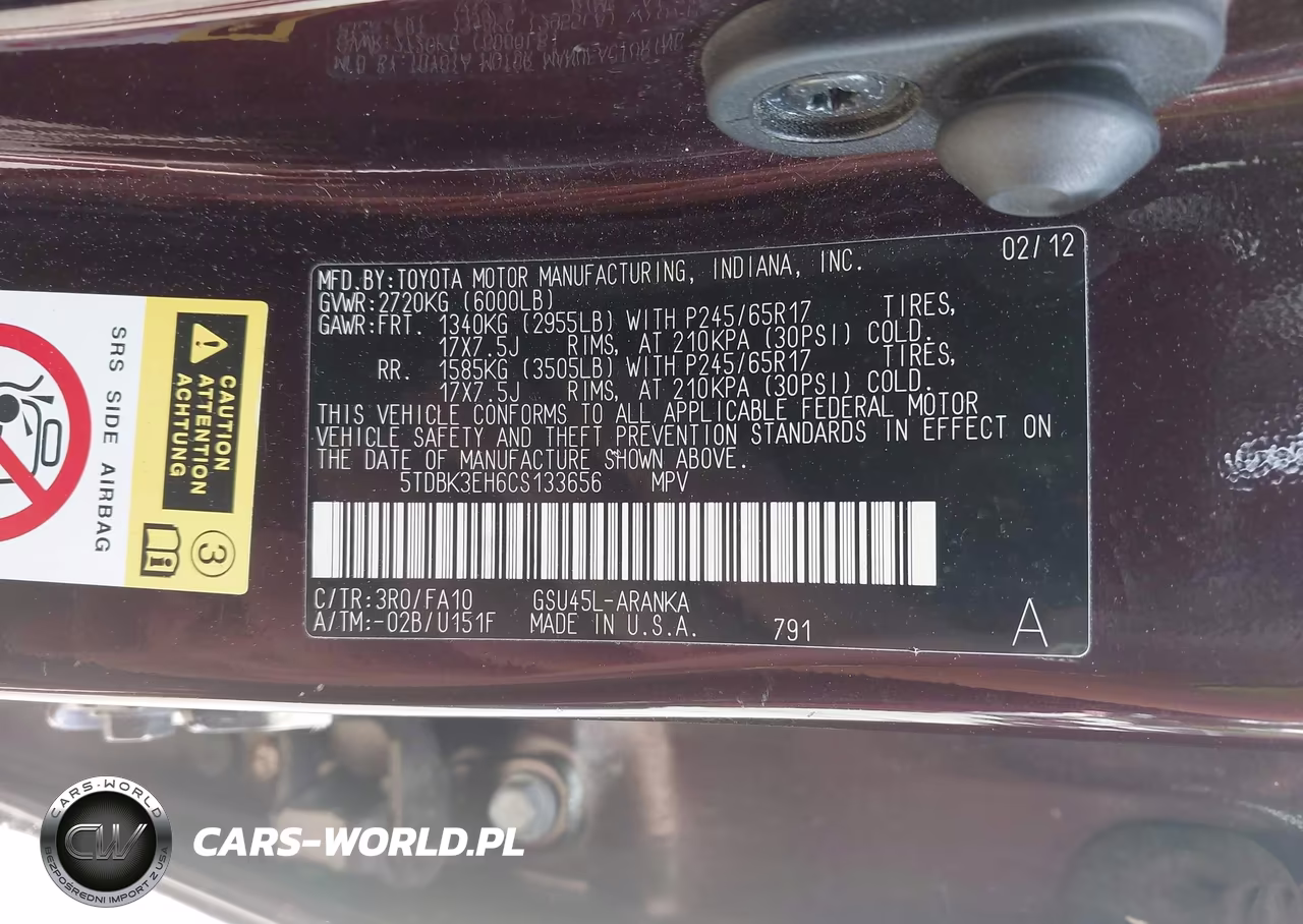 2012 Toyota Highlander Base V6 VIN:5TDBK3EH6CS133656 - 8