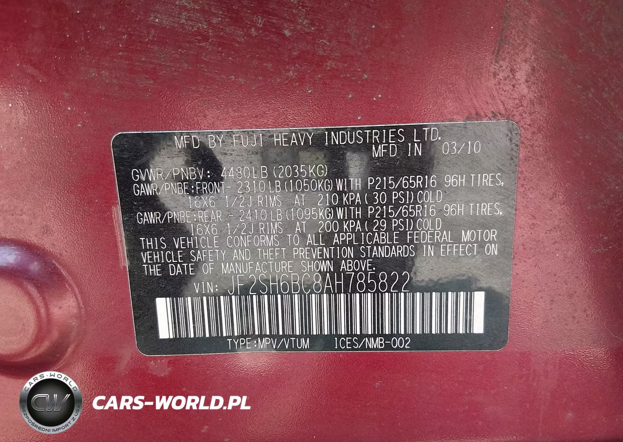 2010 Subaru Forester 2.5X VIN:JF2SH6BC8AH785822 - 8