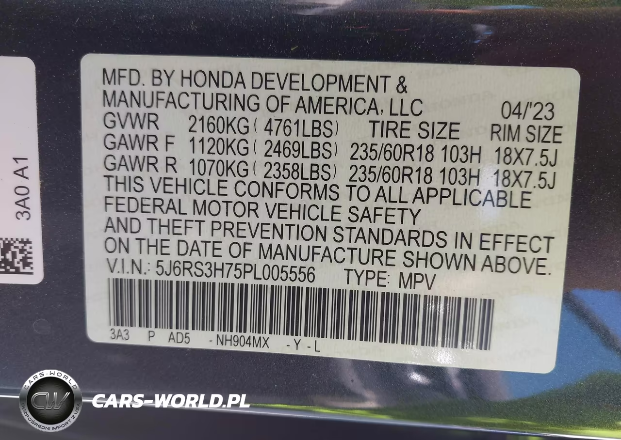 2023 Honda Cr-V Ex-L 2Wd VIN:5J6RS3H75PL005556 - 9