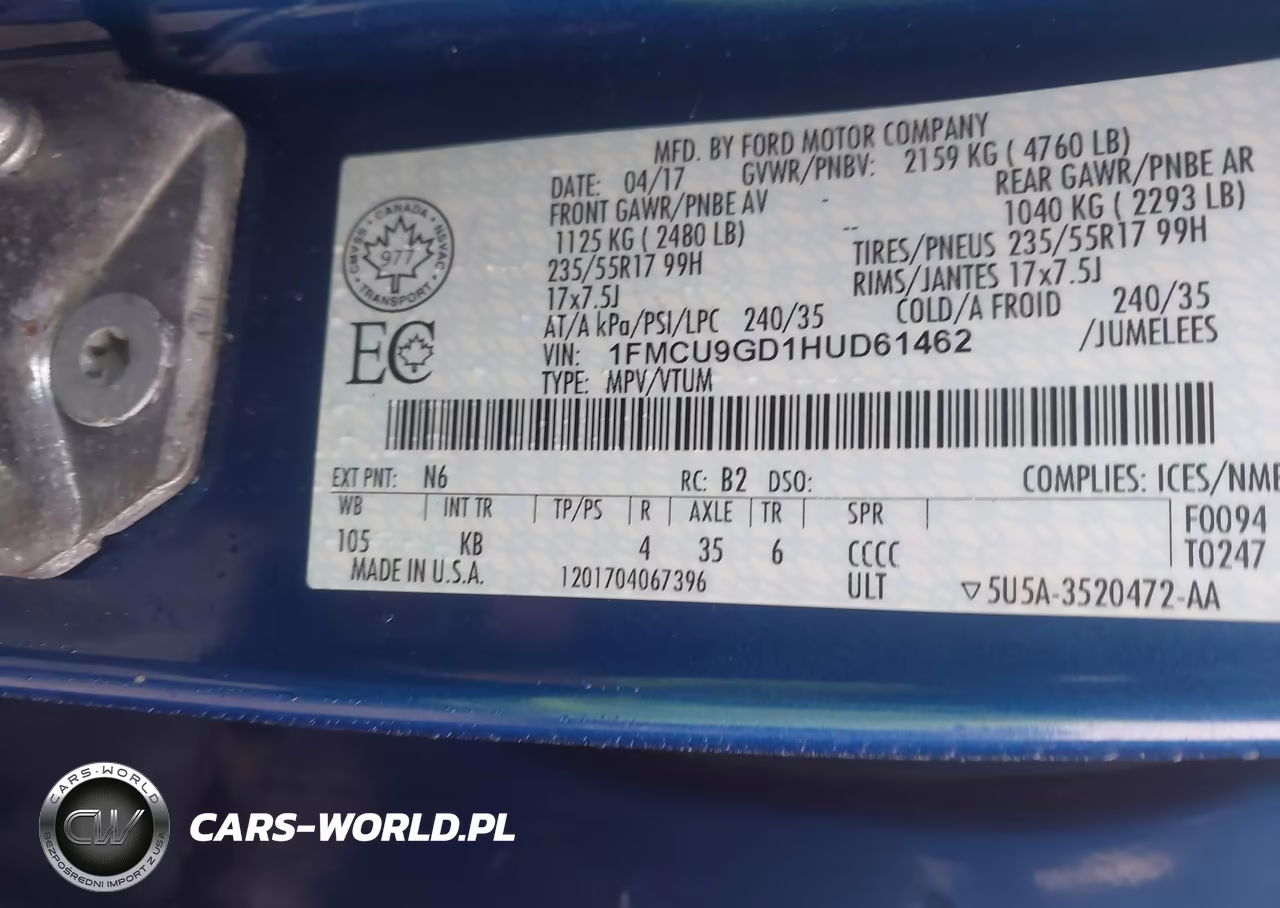 2017 Ford Escape Se VIN:1FMCU9GD1HUD61462 - 9