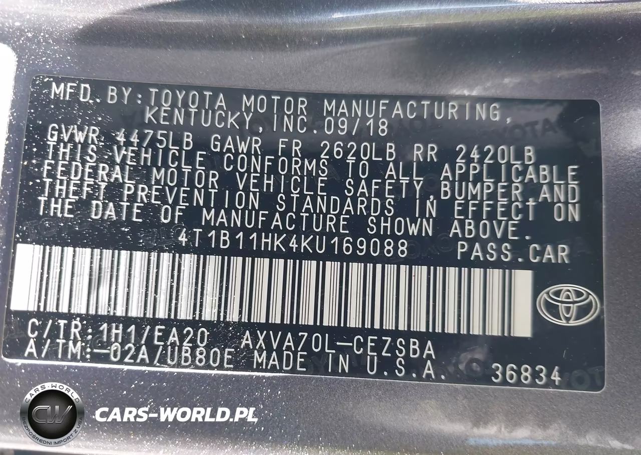 2019 Toyota Camry Se VIN:4T1B11HK4KU169088 - 9