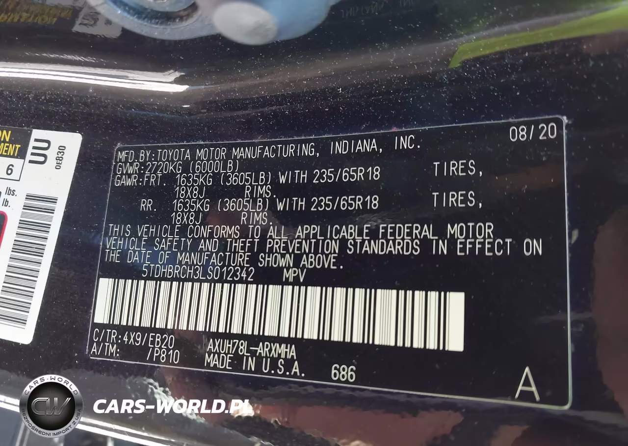 2020 Toyota Highlander Hybrid Xle VIN:5TDHBRCH3LS012342 - 9