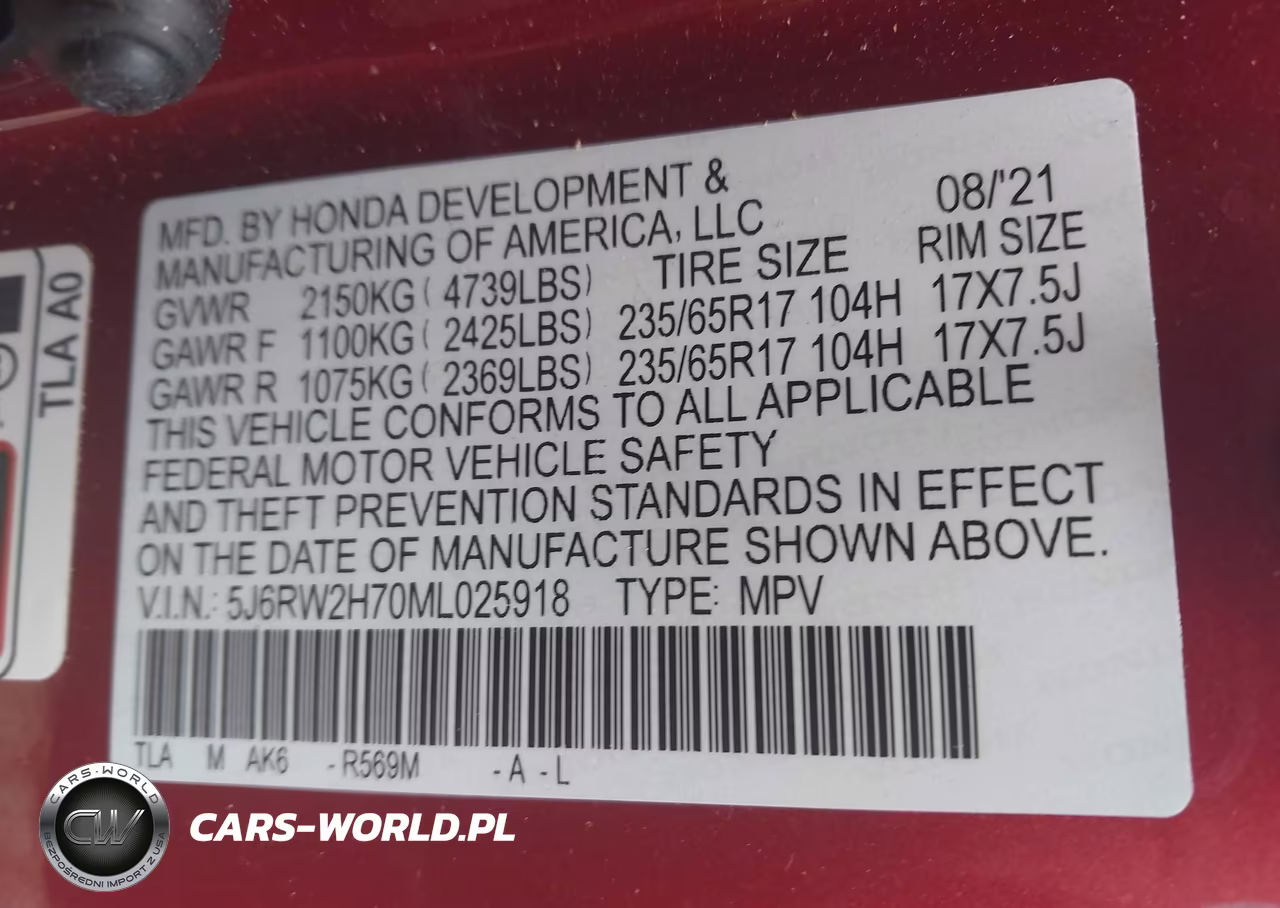 2021 Honda Cr-V Awd Special Edition VIN:5J6RW2H70ML025918 - 9