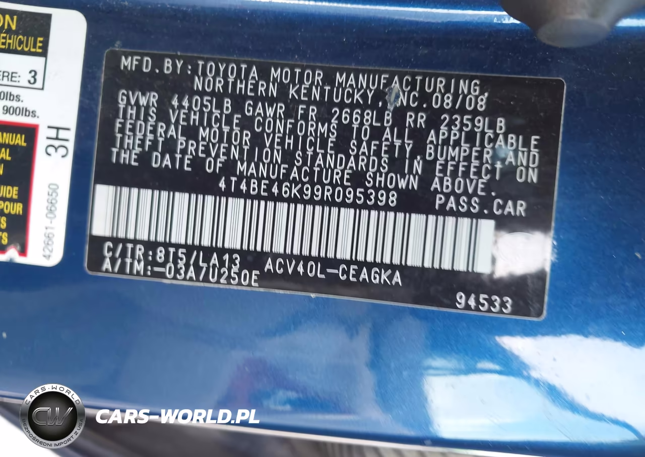 2009 Toyota Camry Xle VIN:4T4BE46K99R095398 - 9