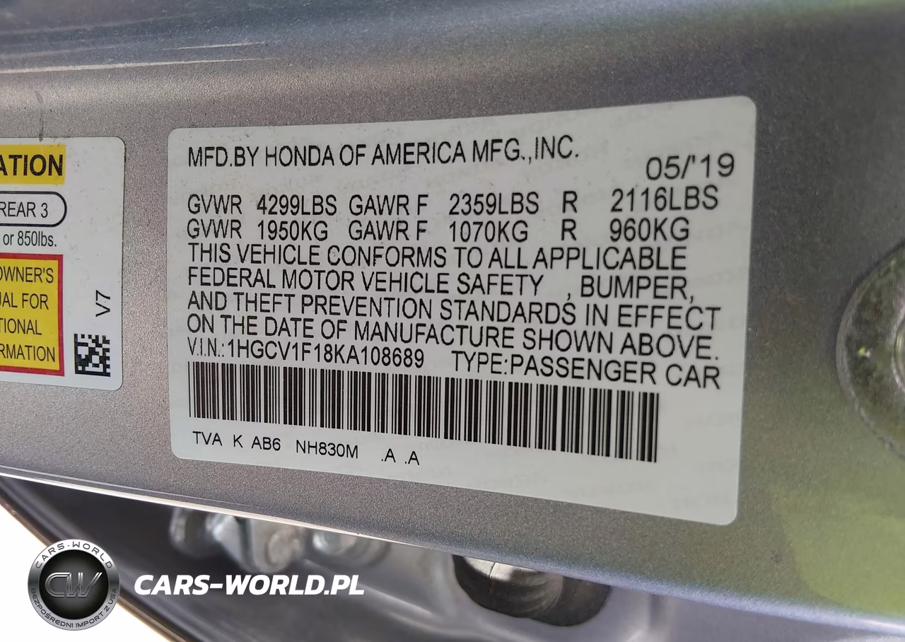 2019 Honda Accord Lx VIN:1HGCV1F18KA108689 - 9