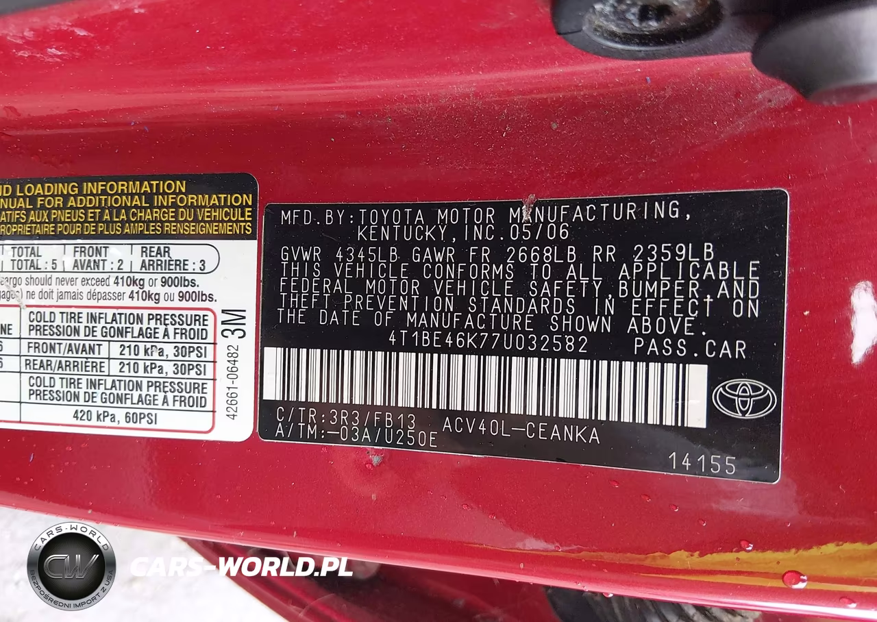 2007 Toyota Camry Le VIN:4T1BE46K77U032582 - 9