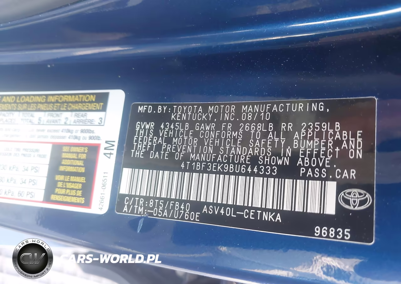 2011 Toyota Camry VIN:4T1BF3EK9BU644333 - 9