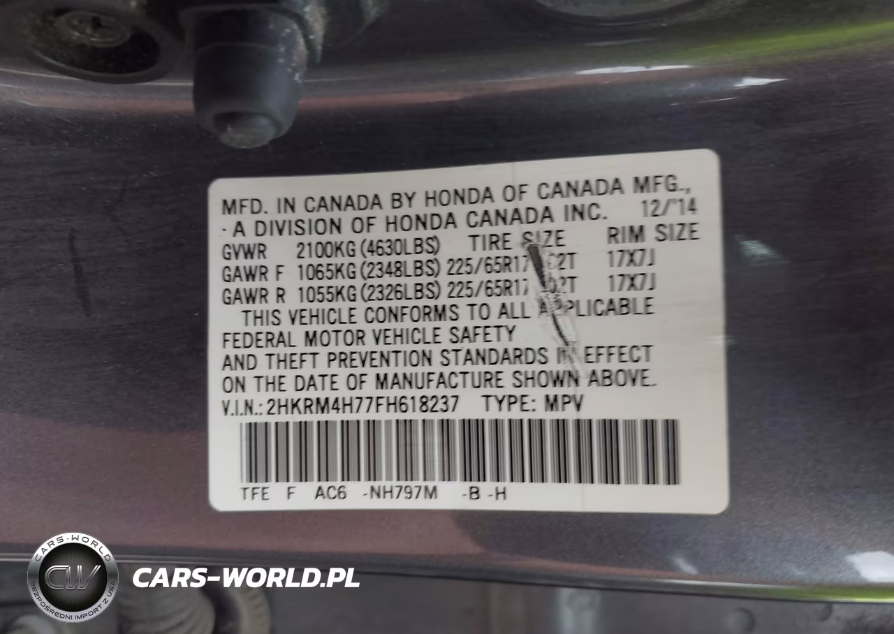 2015 Honda Cr-V Ex-L VIN:2HKRM4H77FH618237 - 9