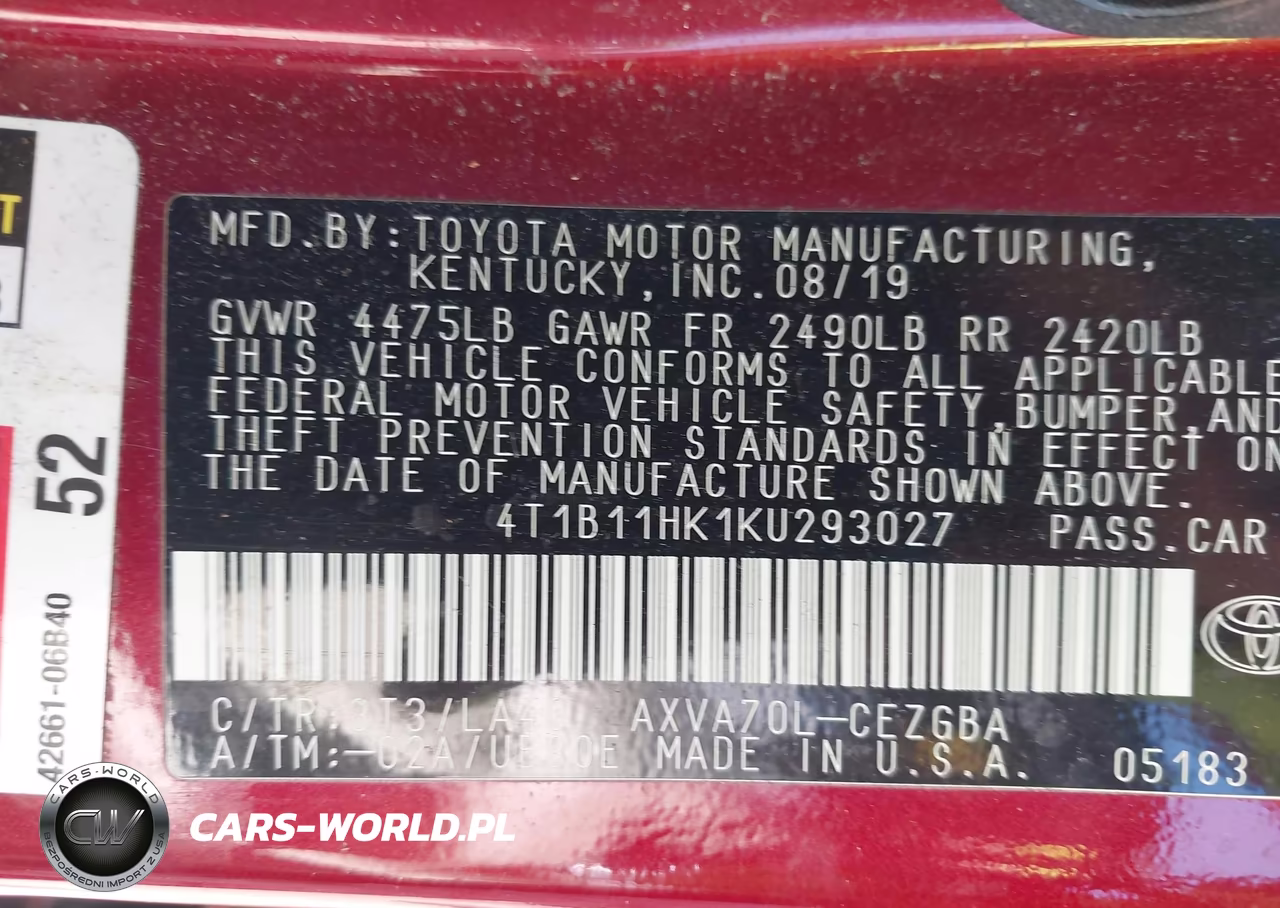 2019 Toyota Camry Xle VIN:4T1B11HK1KU293027 - 9