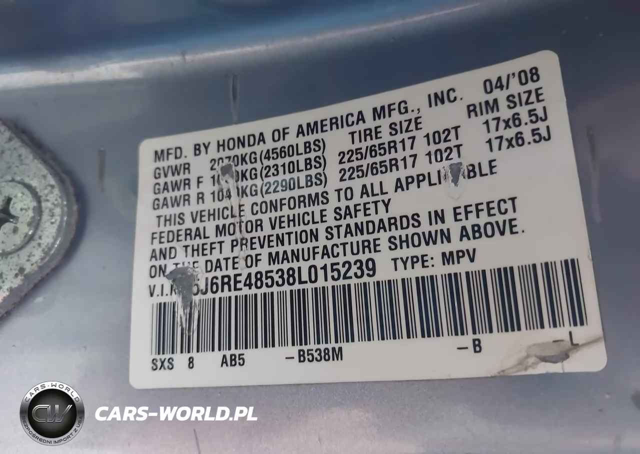 2008 Honda Cr-V Ex VIN:5J6RE48538L015239 - 9