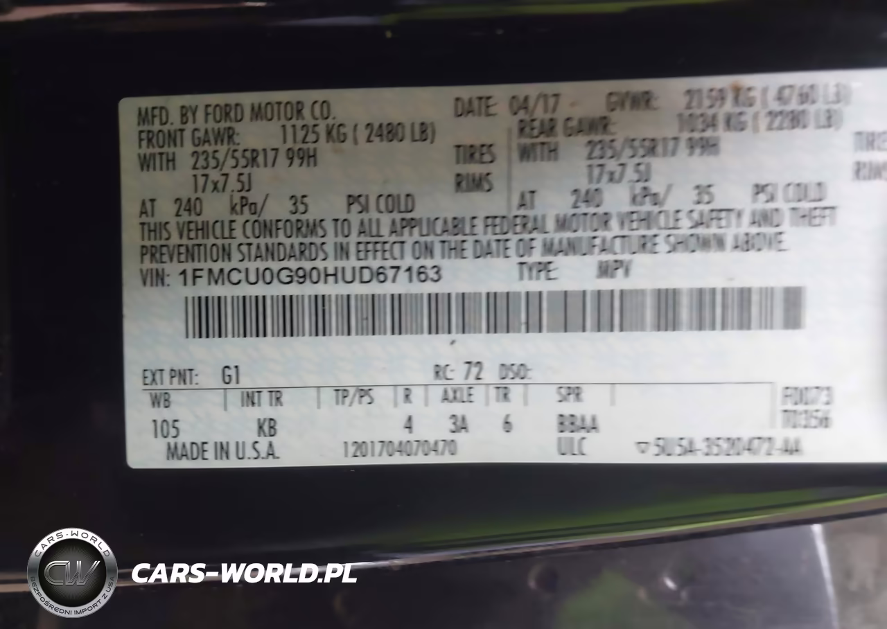 2017 Ford Escape Se VIN:1FMCU0G90HUD67163 - 9