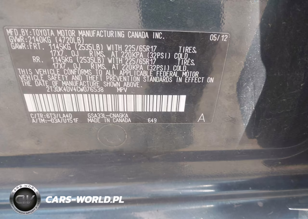 2012 Toyota Rav4 Limited V6 VIN:2T3DK4DV4CW076538 - 9