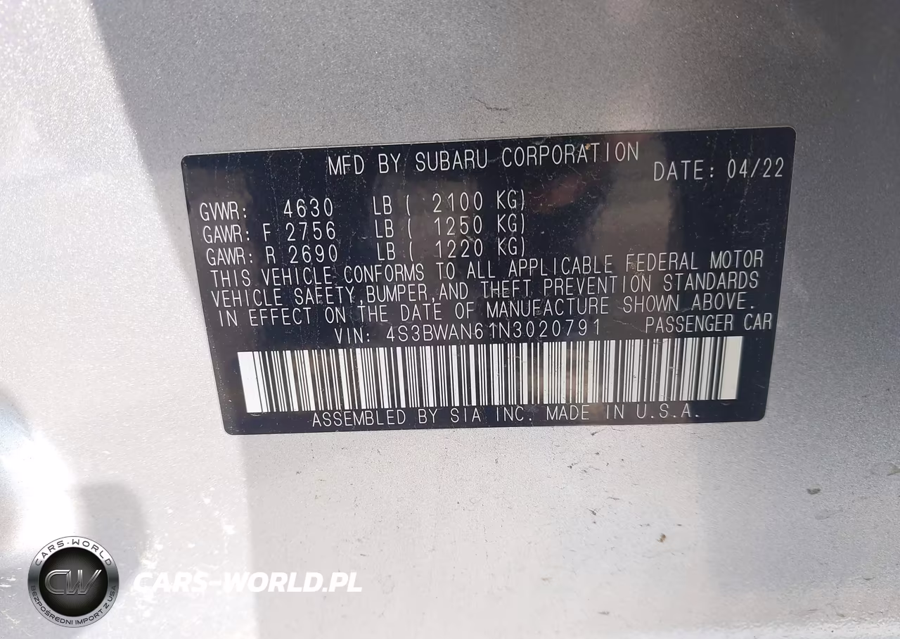 2022 Subaru Legacy Limited VIN:4S3BWAN61N3020791 - 9