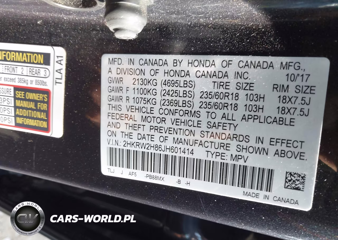 2018 Honda Cr-V Ex-L-Ex-L Navi VIN:2HKRW2H86JH601414 - 9