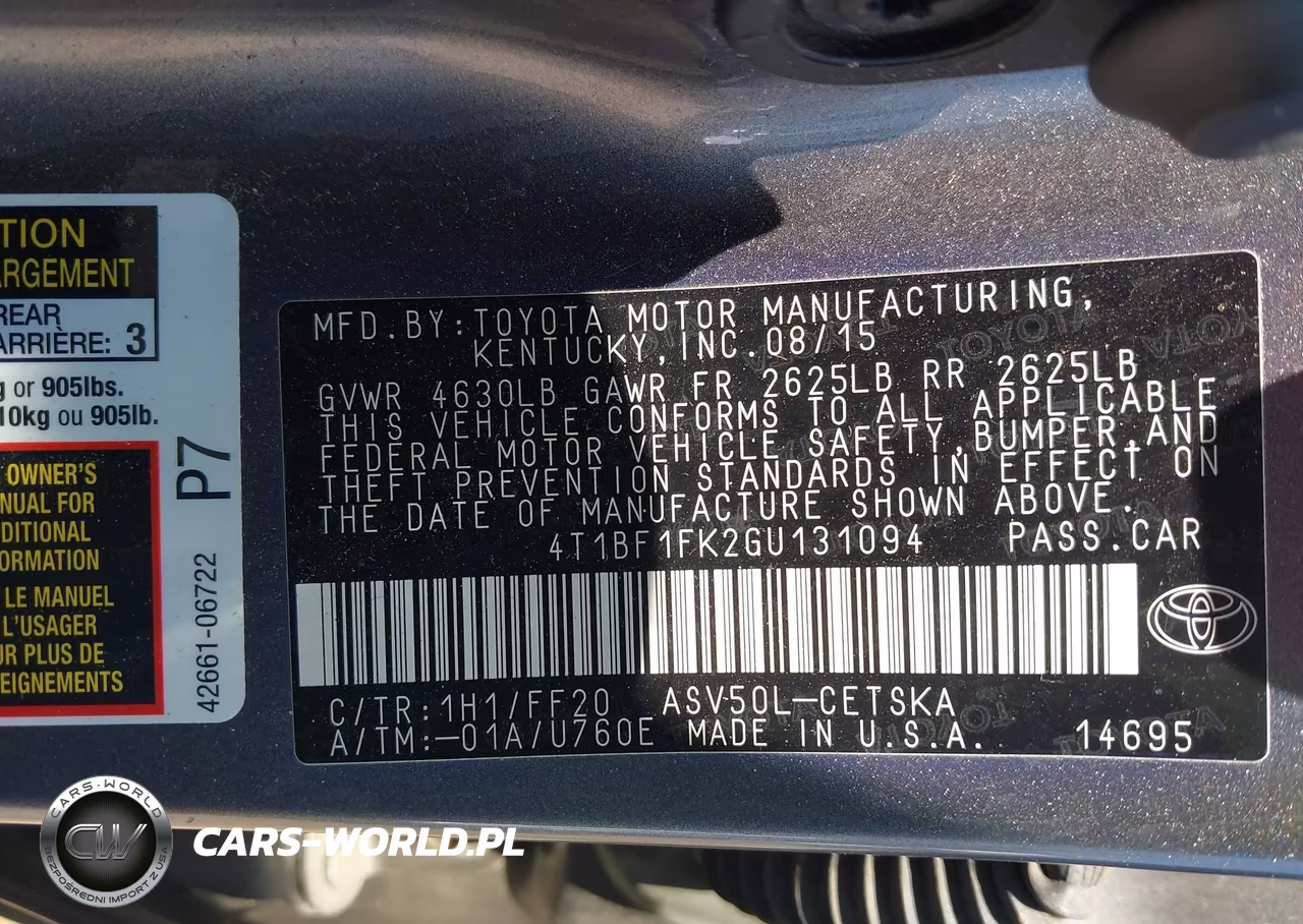 2016 Toyota Camry Se VIN:4T1BF1FK2GU131094 - 9