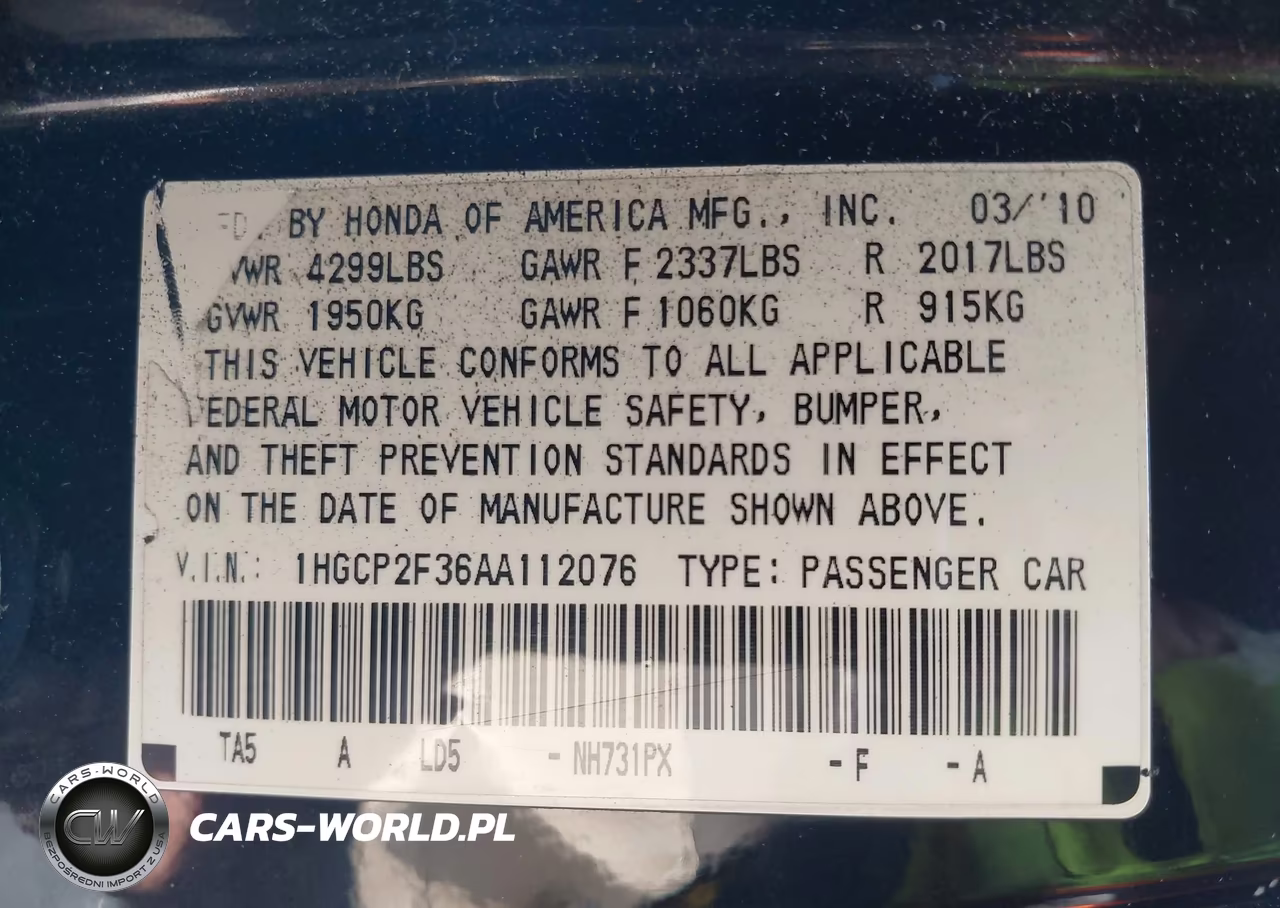 2010 Honda Accord 2.4 Lx VIN:1HGCP2F36AA112076 - 9