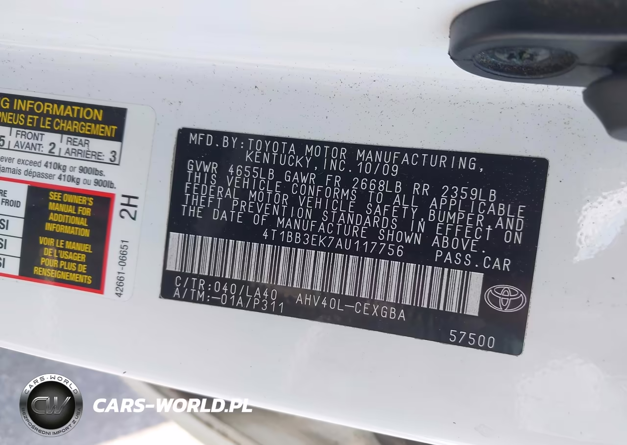 2010 Toyota Camry Hybrid VIN:4T1BB3EK7AU117756 - 9