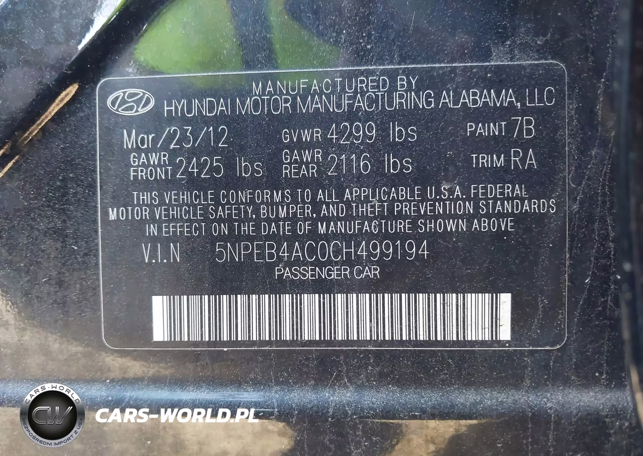 2012 Hyundai Sonata Gls VIN:5NPEB4AC0CH499194 - 9
