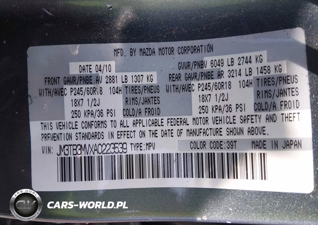 2010 Mazda Cx-9 Touring VIN:JM3TB3MVXA0223539 - 9