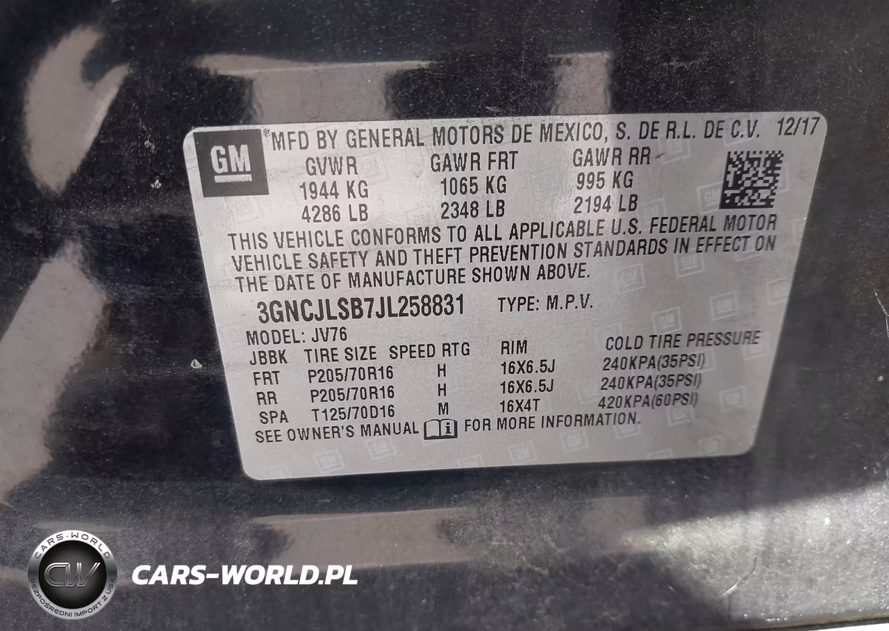 2018 Chevrolet Trax Lt VIN:3GNCJLSB7JL258831 - 9