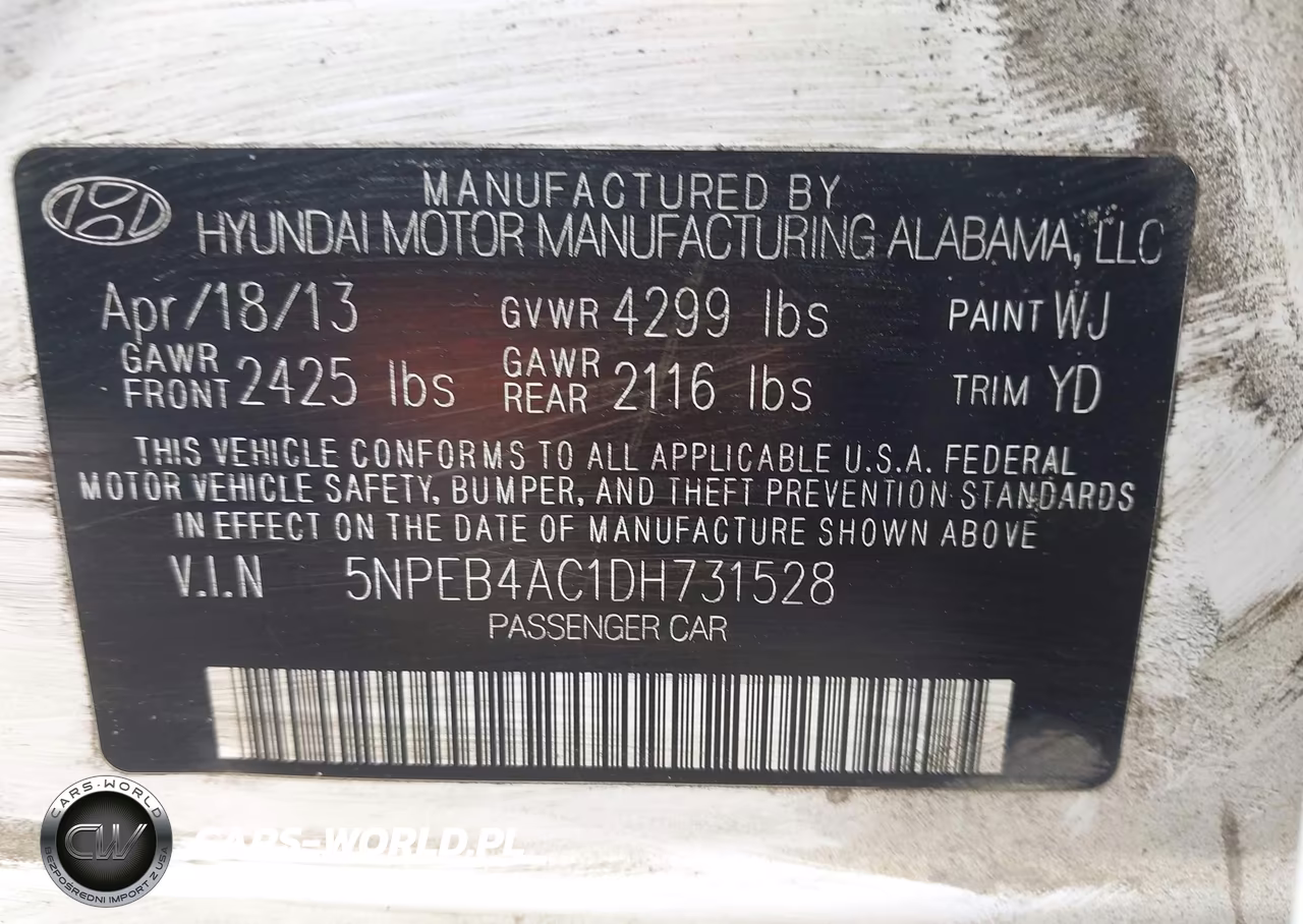 2013 Hyundai Sonata Gls VIN:5NPEB4AC1DH731528 - 9