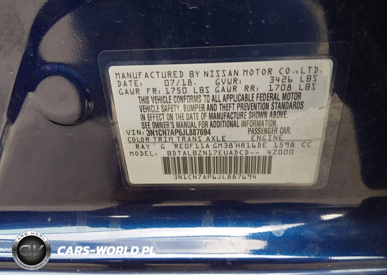 2018 Nissan Versa 1.6 Sv VIN:3N1CN7AP6JL887694 - 9