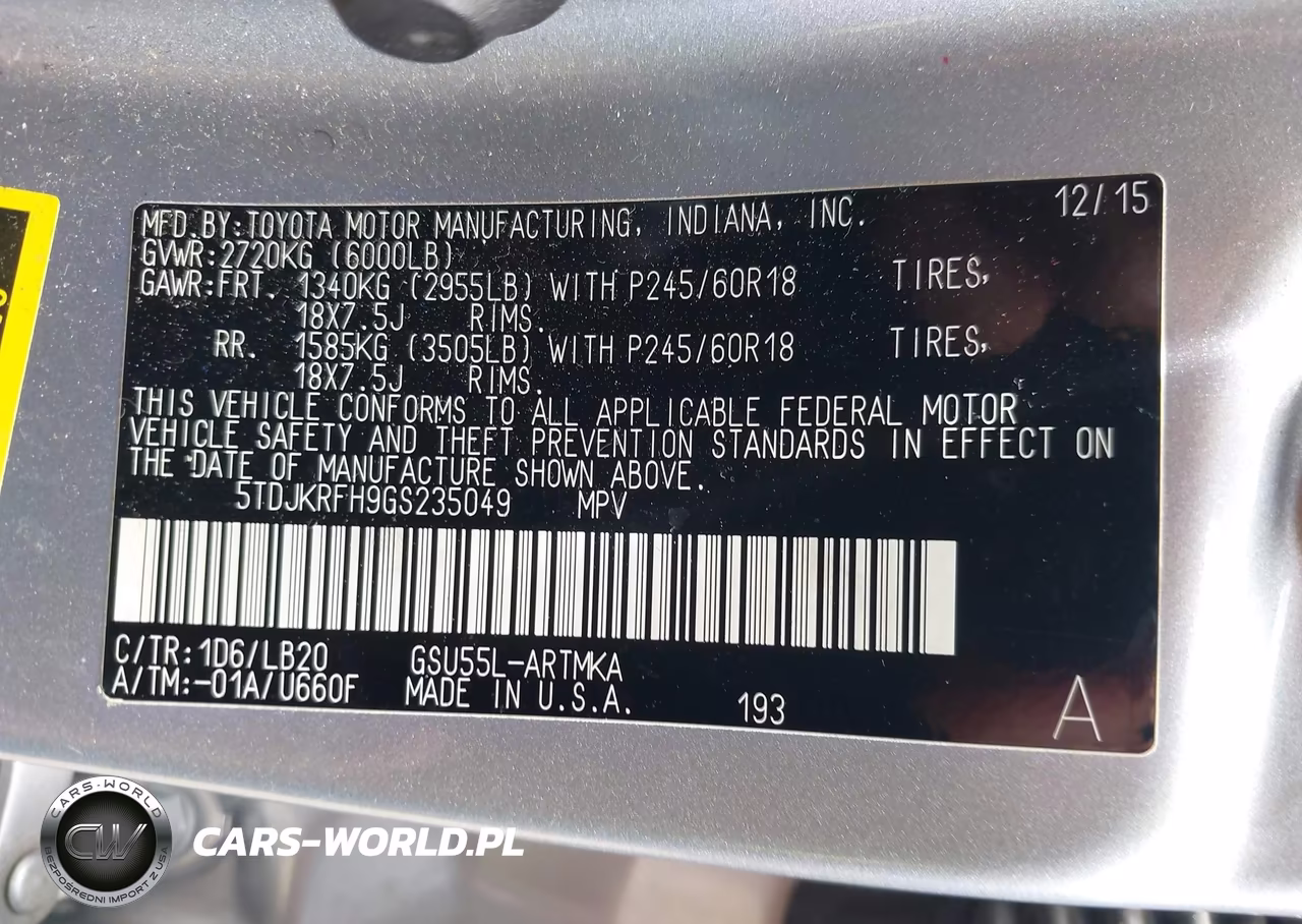 2016 Toyota Highlander Xle V6 VIN:5TDJKRFH9GS235049 - 9