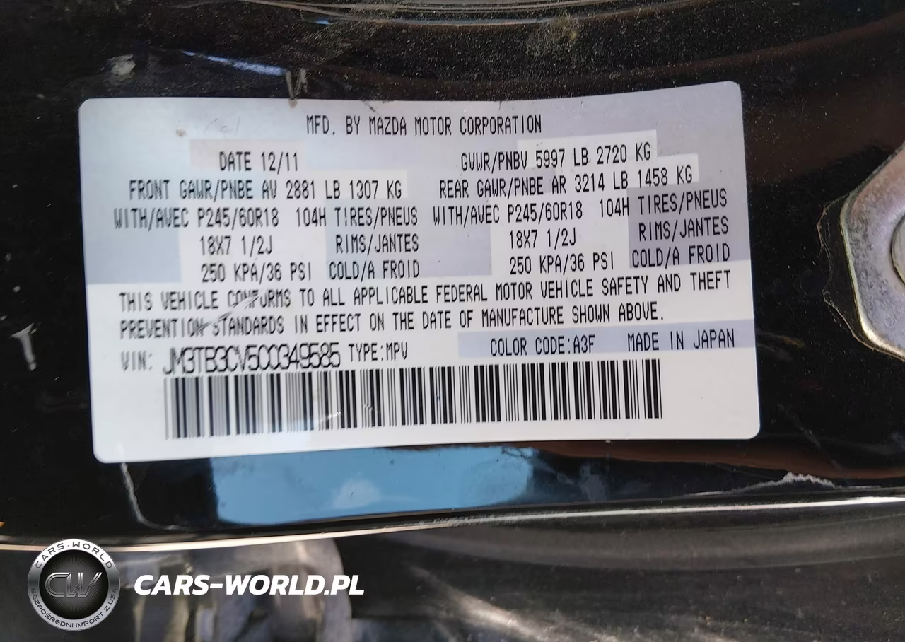 2012 Mazda Cx-9 Touring VIN:JM3TB3CV5C0349585 - 9