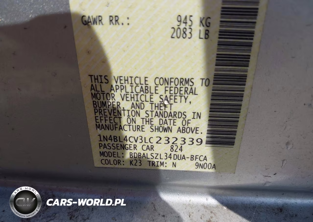 2020 Nissan Altima Sr Fwd VIN:1N4BL4CV3LC232339 - 9
