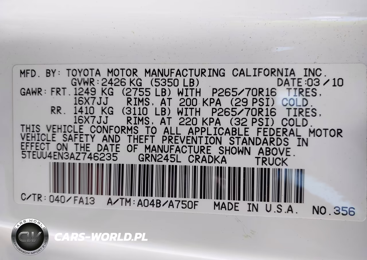 2010 Toyota Tacoma Base V6 VIN:5TEUU4EN3AZ746235 - 9