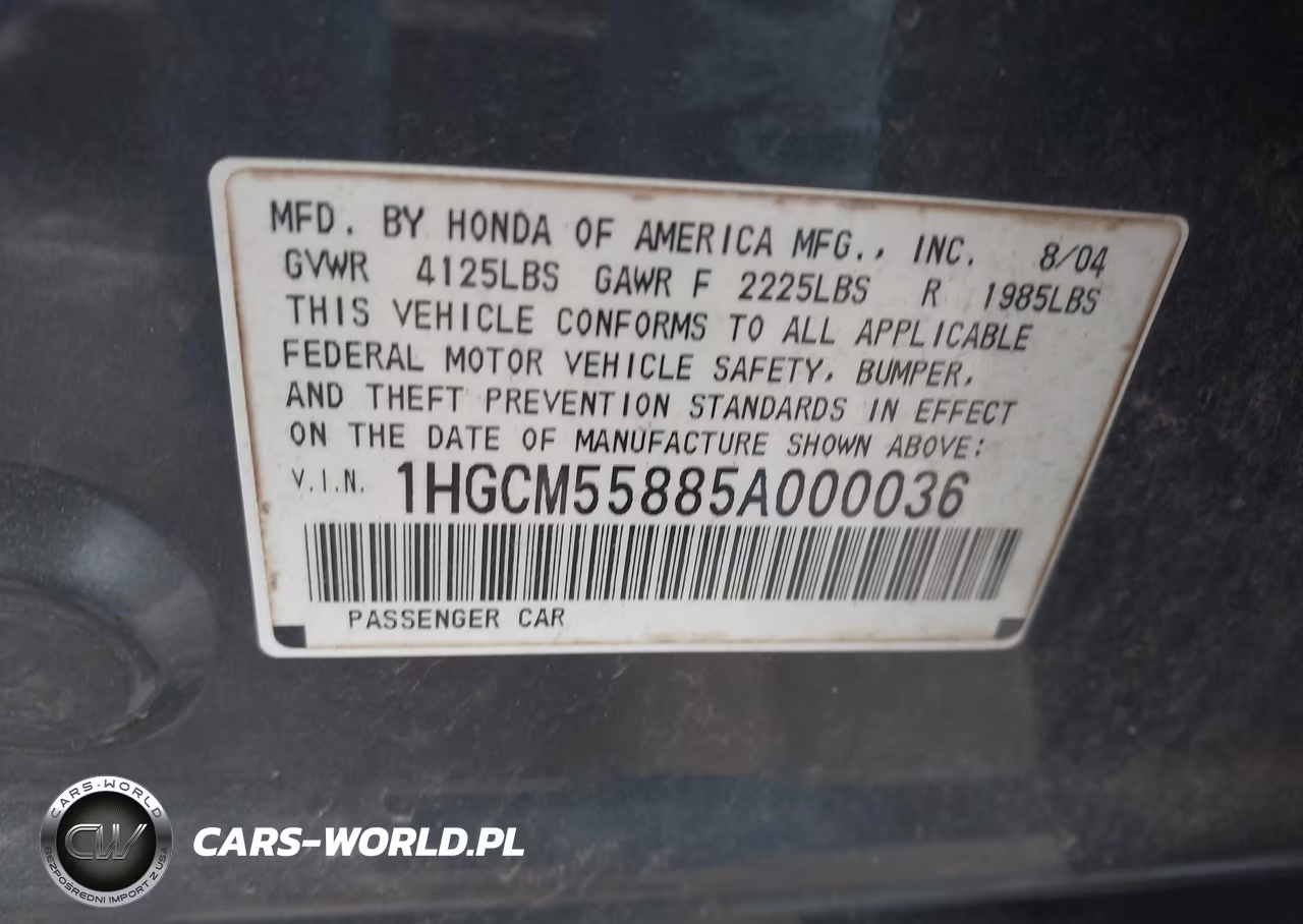 2005 Honda Accord 2.4 Ex VIN:1HGCM55885A000036 - 9