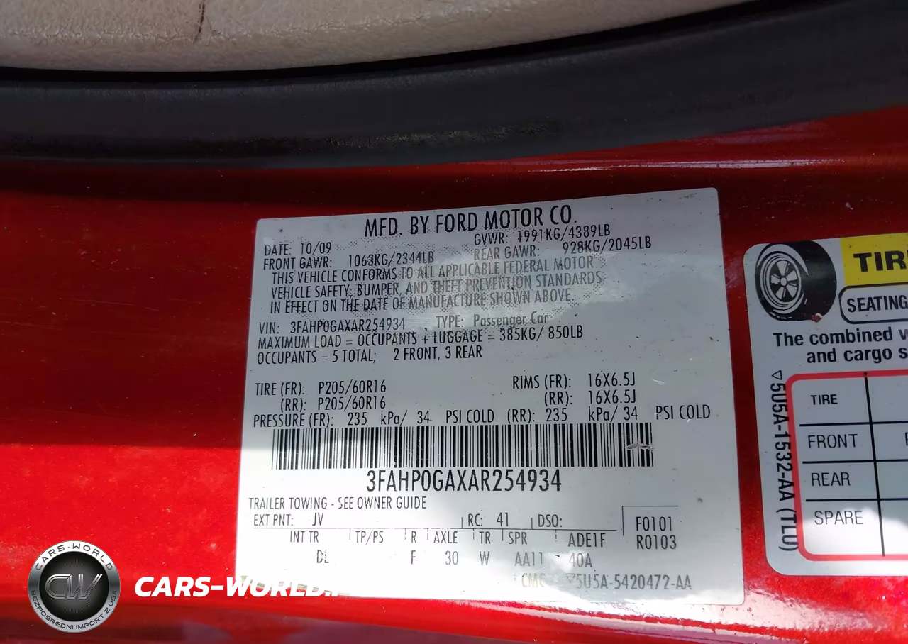 2010 Ford Fusion S VIN:3FAHP0GAXAR254934 - 9