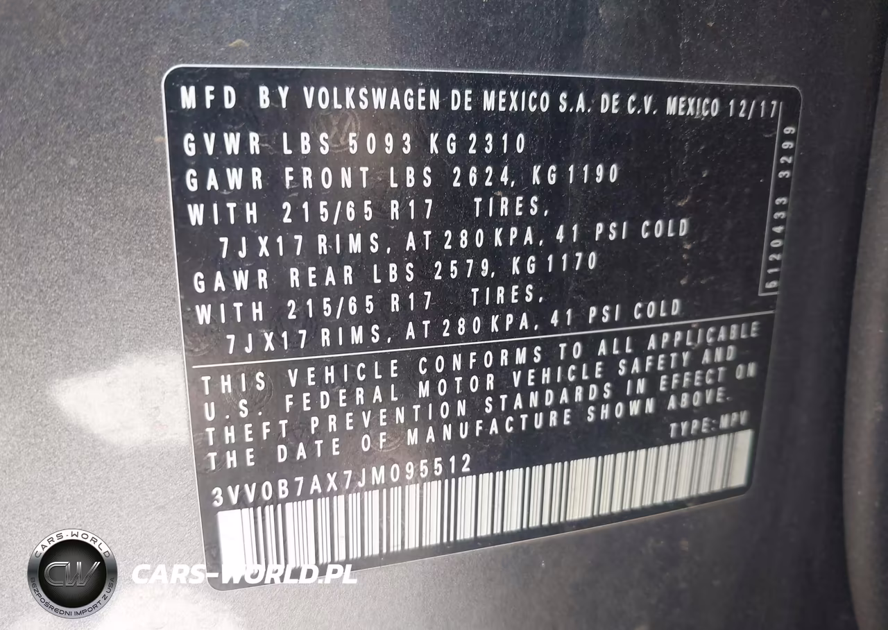 2018 Volkswagen Tiguan 2.0T S VIN:3VV0B7AX7JM095512 - 9