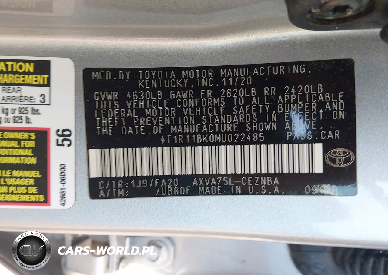 2021 Toyota Camry Le Awd VIN:4T1R11BK0MU022485 - 9