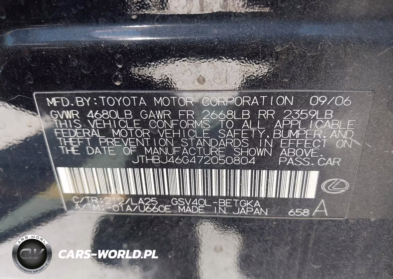 2007 Lexus Es 350 VIN:JTHBJ46G472050804 - 9