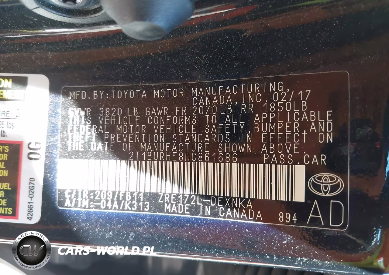 2017 Toyota Corolla Le VIN:2T1BURHE8HC861686 - 9