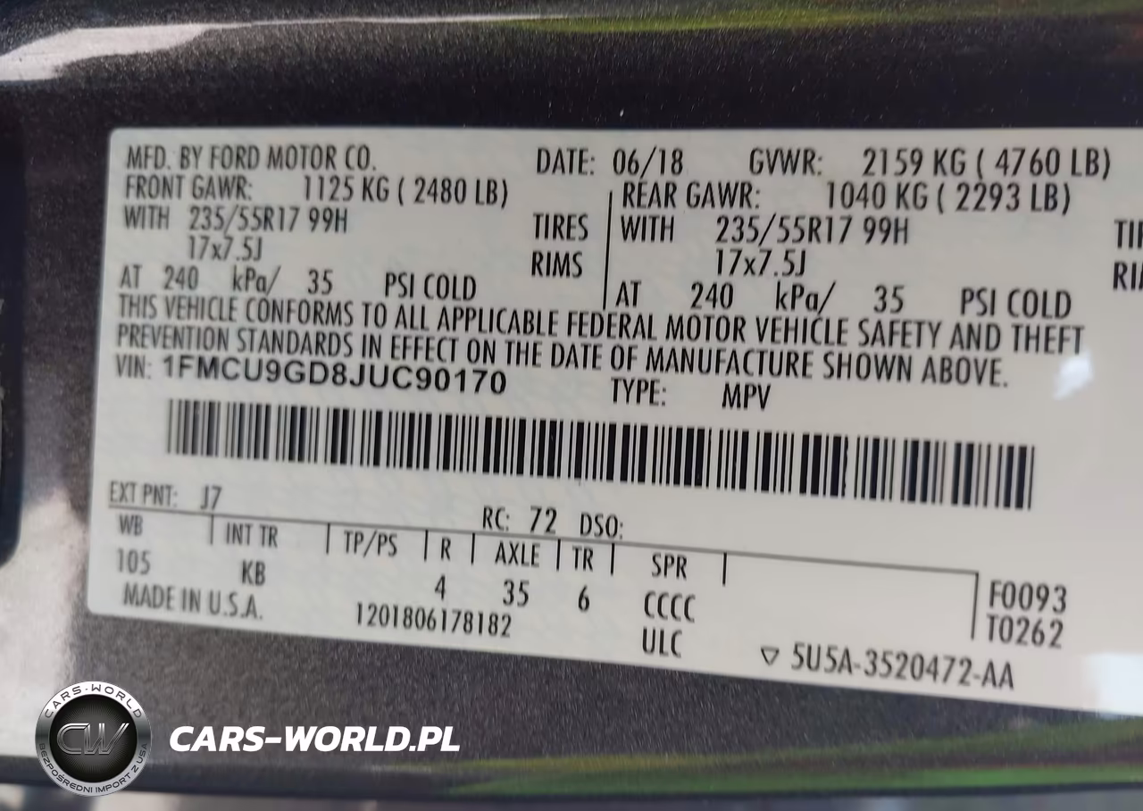 2018 Ford Escape Se VIN:1FMCU9GD8JUC90170 - 9