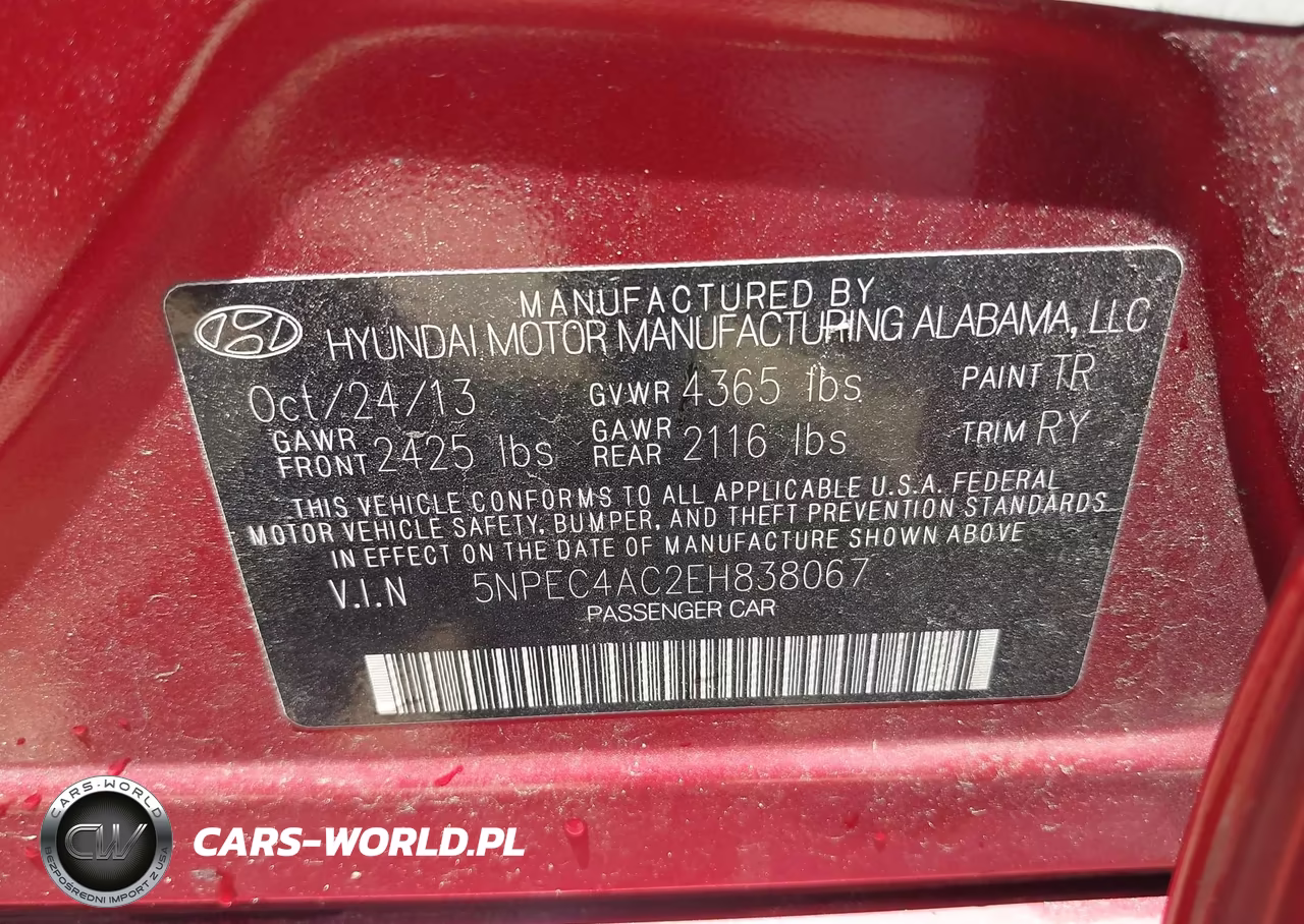 2014 Hyundai Sonata Se VIN:5NPEC4AC2EH838067 - 9