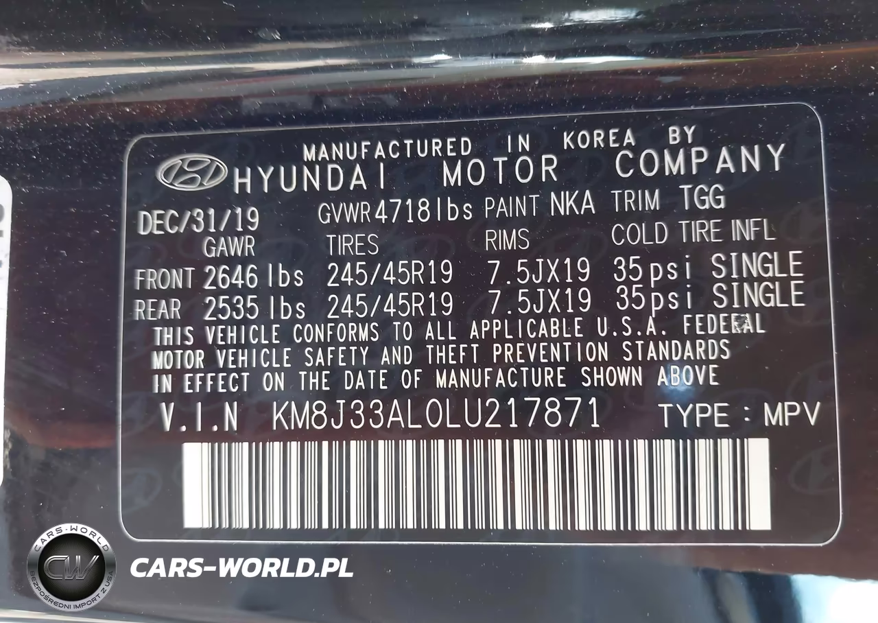 2020 Hyundai Tucson Sport VIN:KM8J33AL0LU217871 - 9